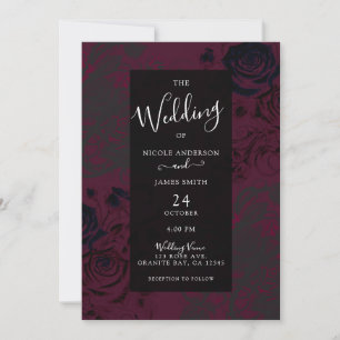 Invitation Mariage gothique de jardin sombre bourgogne et noi