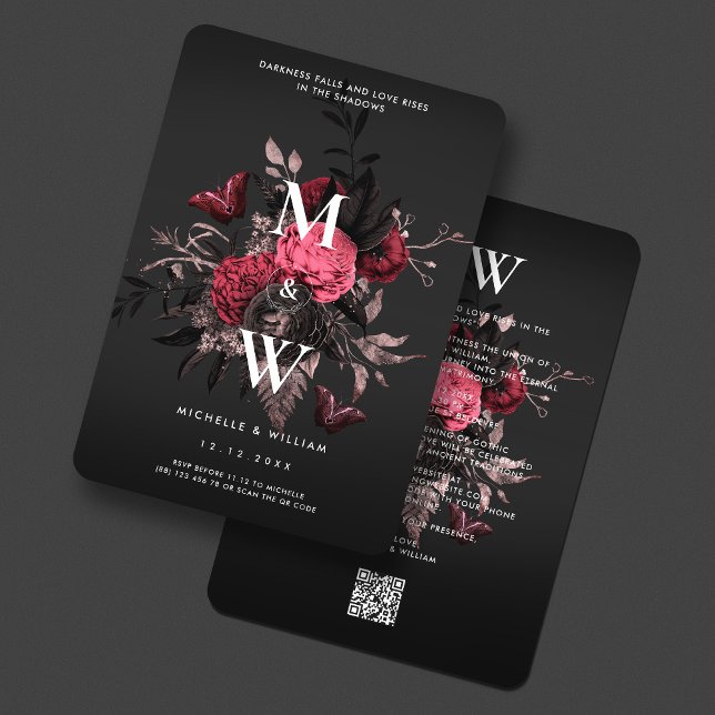 Invitation Mariage gothique de luxe Burgundy Rose papillon (Luxury Gothic Wedding Burgundy Pink Rose Floral Botanical Butterfly Invitation
)
