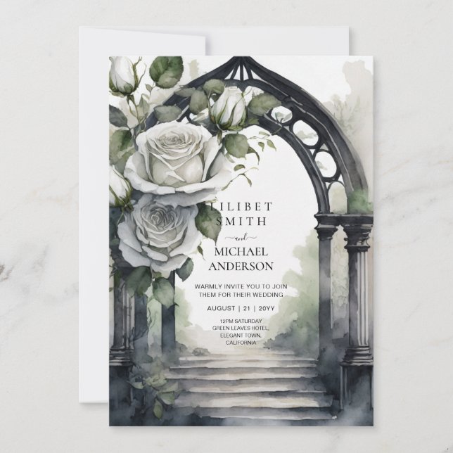 Invitation Mariage gothique des Roses blanches (Devant)