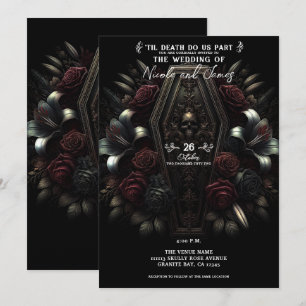 Invitation Mariage gothique du crâne floral foncé Moody