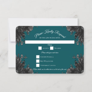 Invitation Mariage gothique du Rose gris-noir turquoise Répon