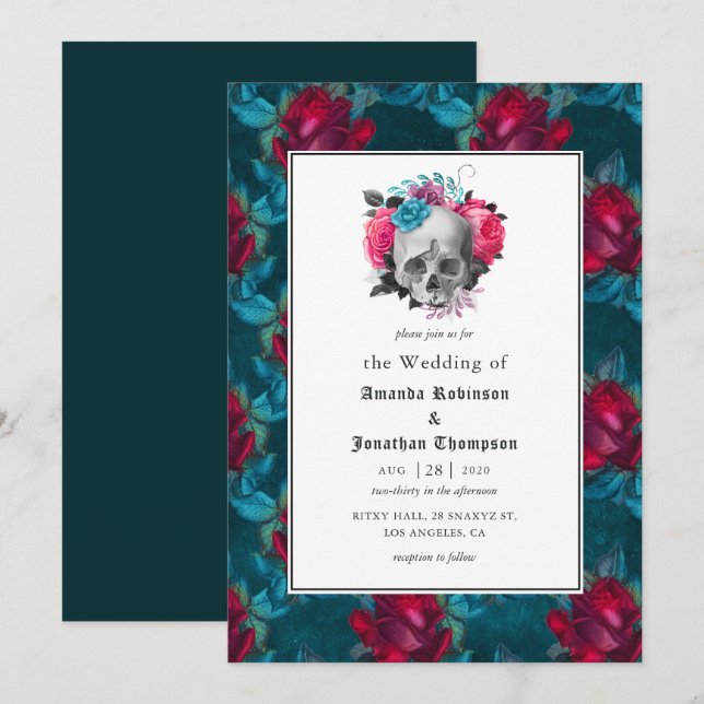Invitation Mariage gothique floral (Devant / Derrière)