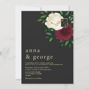 Invitation Mariage gothique floral Bourgogne et noir
