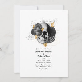 Invitation Mariage gothique Floral Noir et Or QR Code Invit