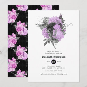 Invitation Mariage gothique floral noir, violet et argent