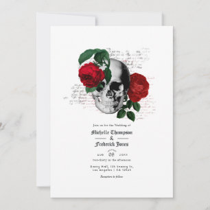 Invitation Mariage gothique floral rouge et noir