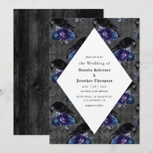 Invitation Mariage gothique floral rustique corbeau
