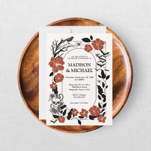 Invitation Mariage gothique Halloween noir et bordeaux
