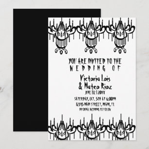 Invitation Mariage gothique Lustre Noir Blanc