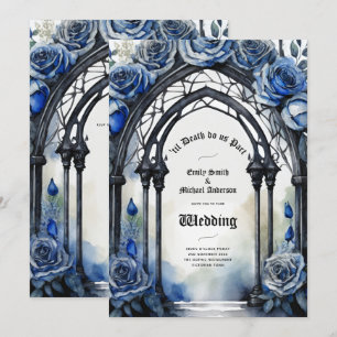 Invitation Mariage gothique Noir Bleu Rose Arch Alternative