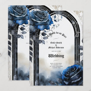 Invitation Mariage gothique Noir Bleu Rose Arch Alternative