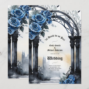 Invitation Mariage gothique Noir Bleu Rose Arch Alternative