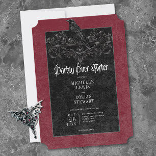 Invitation Mariage gothique noir corbeau vin foncé à jamais