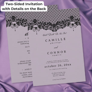 Invitation Mariage gothique noir dentelle violet romance somb