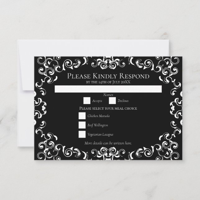 Invitation Mariage gothique noir et blanc (Devant)