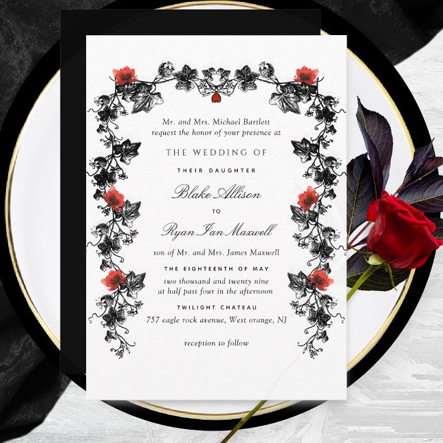 Invitation Mariage gothique noir et rouge du Victoria (Créateur téléchargé)