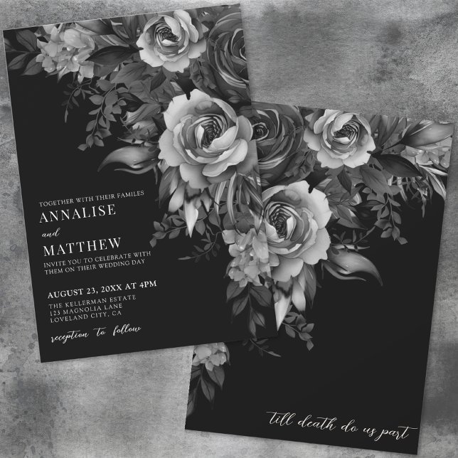 Invitation Mariage gothique noir floral (Floral Black Gothic Wedding Invitation)