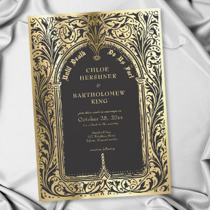 Invitation Mariage gothique noir or médiéval jusqu'à la mort