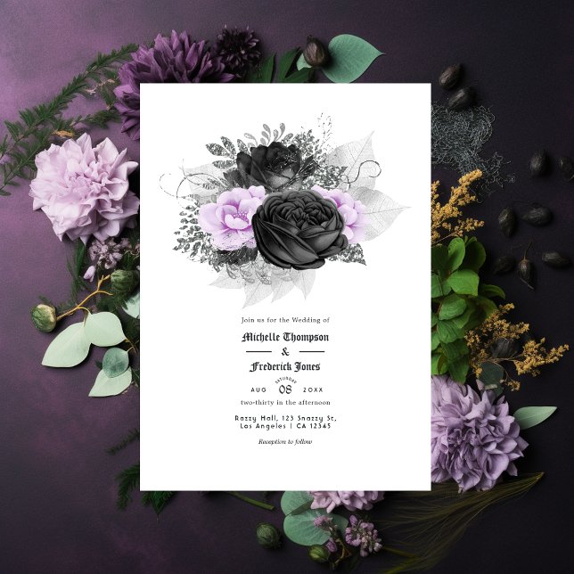Invitation Mariage gothique noir violet et argenté (Créateur téléchargé)