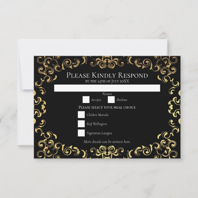 Invitation Mariage gothique or et noir (Devant)