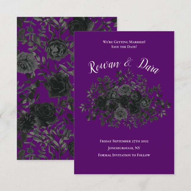 Invitation Mariage gothique Rose violet et noir Enregistrer l (Devant / Derrière)