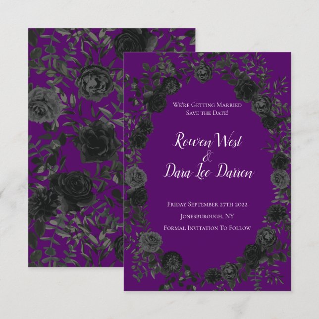 Invitation Mariage gothique Rose violet et noir Enregistrer l (Devant / Derrière)