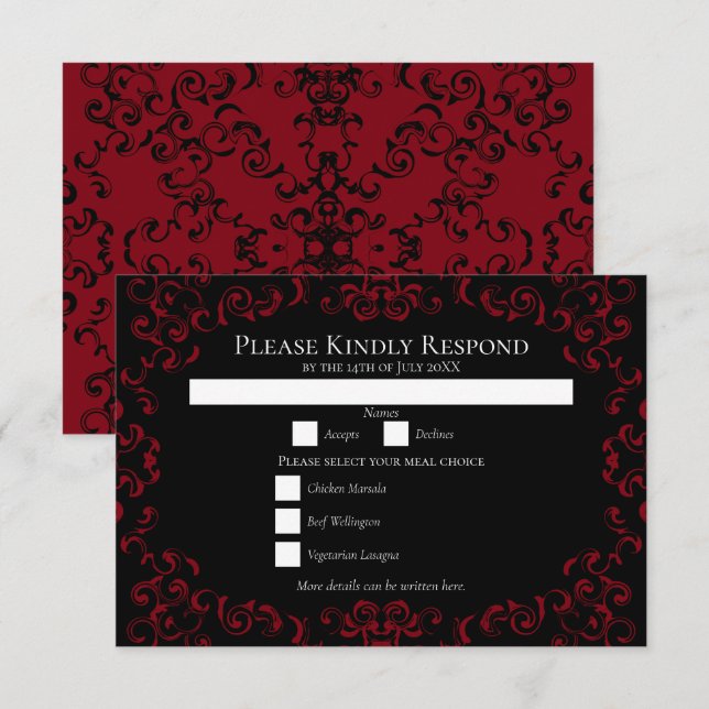 Invitation Mariage gothique rouge et noir (Devant / Derrière)