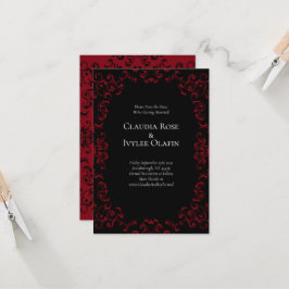 Invitation Mariage gothique rouge et noir Swirl Enregistrer l