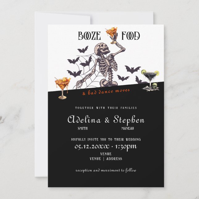 Invitation Mariage gothique Squelette Booze nourriture Mauvai (Devant)