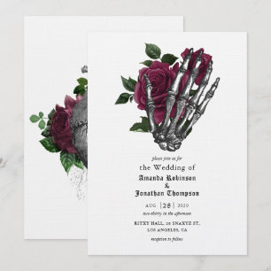 Invitation Mariage gothique squelettique floral fantaisiste