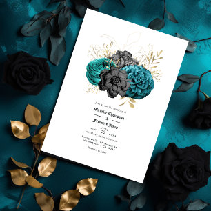 Invitation Mariage gothique turquoise, noir et or
