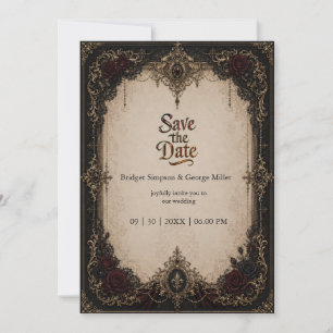 Invitation Mariage gothique victorien baroque médiéval or