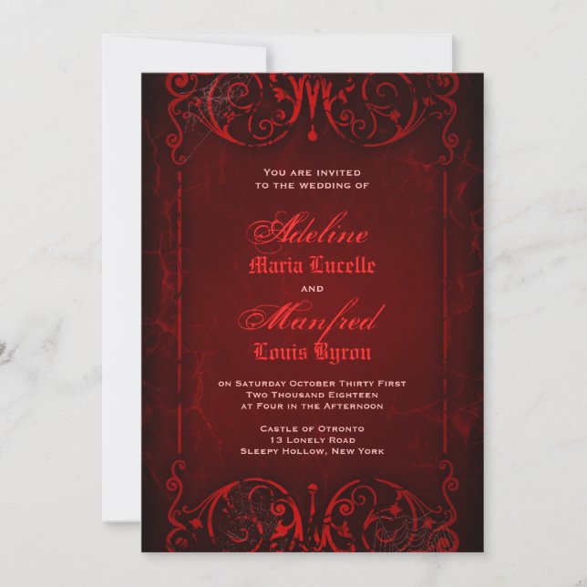 Invitation Mariage gothique victorien profond rouge (Devant)