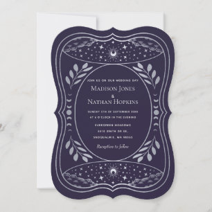 Invitation Mariage gothique vintage tarot argent et violet