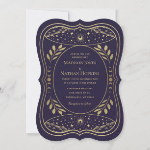 Invitation Mariage gothique vintage tarot or et violet