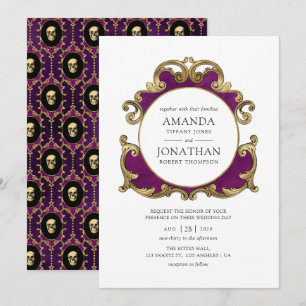 Invitation Mariage gothique violet, noir et or