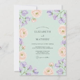 Invitation Mariage gracieux au pois de senteur vert menthe