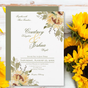 Invitation Mariage Grand Tournesol Vert Rustique Douce