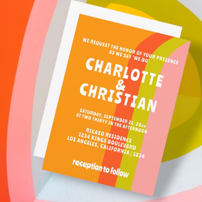 Invitation Mariage Gras rétro Citrus (Bold Retro Citrus Wedding Invitation from Ricaso. A fun bold card for a fun bold couple.)