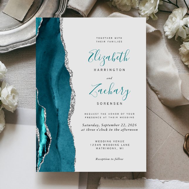 Invitation Mariage gris argenté Turquoise moderne (Créateur téléchargé)