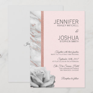 Invitation Mariage gris d'or à huile rose rose florale