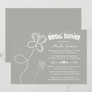 Invitation Mariage gris et blanc papillons et coeurs