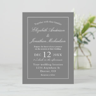 Invitation Mariage gris minimaliste classique