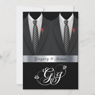 Invitation Mariage gris noir Tuxedos Roses rouges
