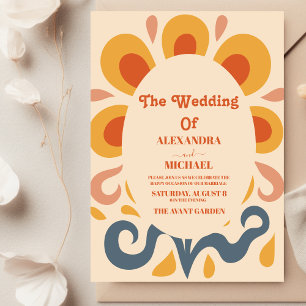Invitation Mariage Groovy Rétro Rose & Or