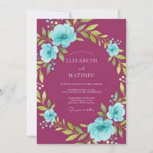 Invitation Mariage Guirlande Florale Fantaisiste de Prune