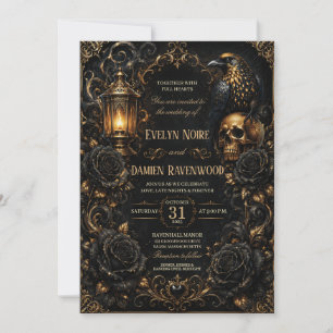 Invitation Mariage Halloween gothique Rose noire