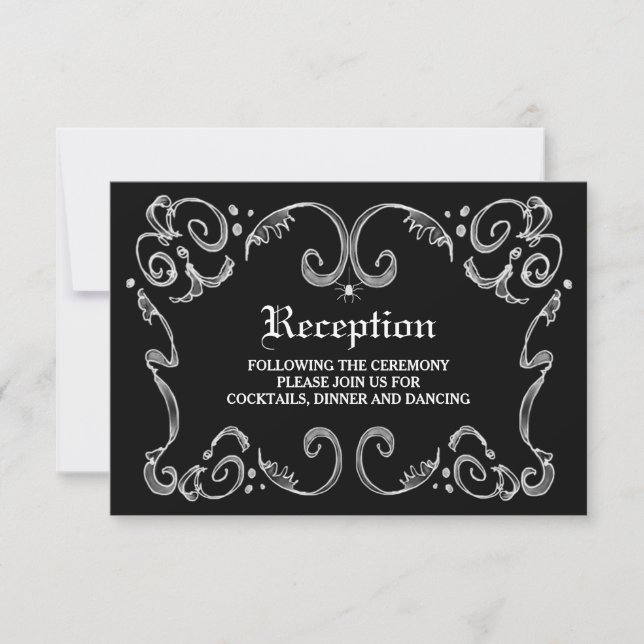 Invitation Mariage Halloween noir et blanc 3.5x5 Réception (Devant)