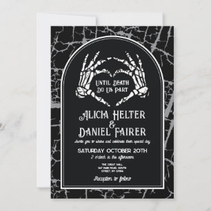 Invitation Mariage Halloween Squelette Coeur mains gothique