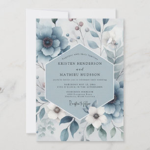 Invitation Mariage Harmonie Florale Bleu Ardoise